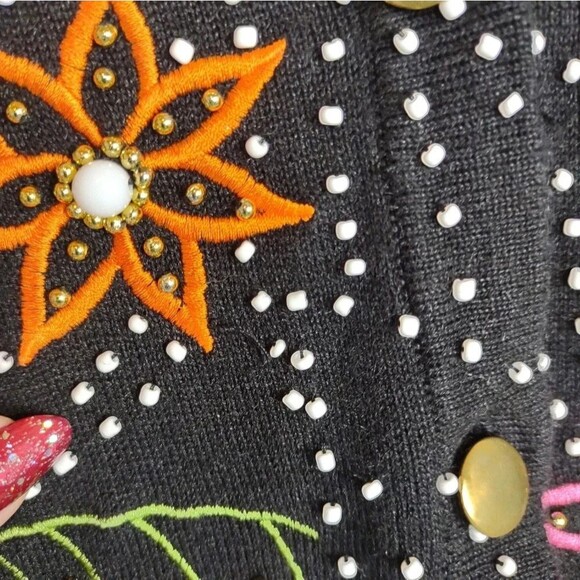 Jack B. Quick Cardigan Sweater Embroidered Beaded Medium Ugly Christmas Sweater - Picture 7 of 10